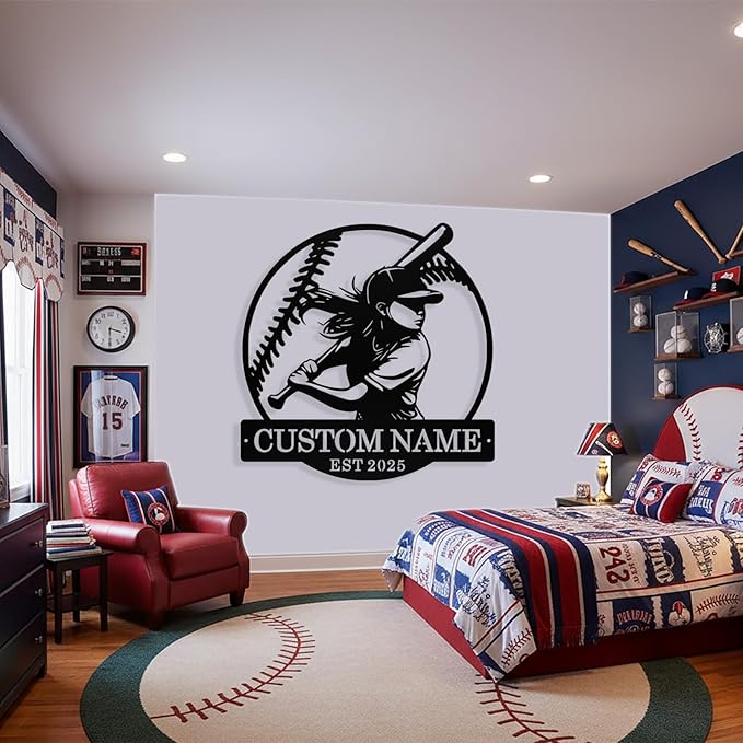 Personalized Softball Metal Sign Custom Player Name Sign Girls Room Decor Softball Lover Present Sports Wall Art Decor Gift for Girls, Team, Mother, Daughter