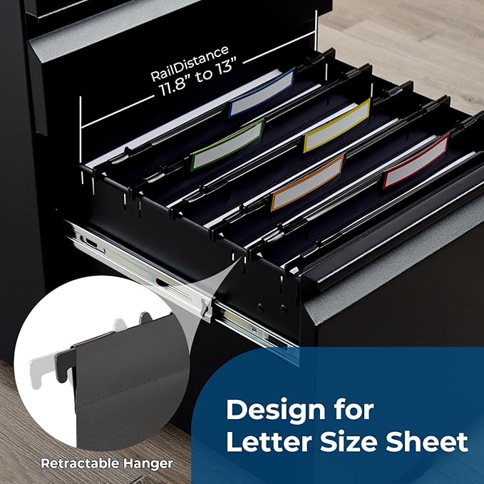 Y YOMA Plastic Extra Capacity Hanging File Folder, Letter Size, 4” Expansion, 6 Pack Black Reinforced Expanding Hanging Folders with Tabs, Heavy Duty Waterproof Accordion for Bulky Files