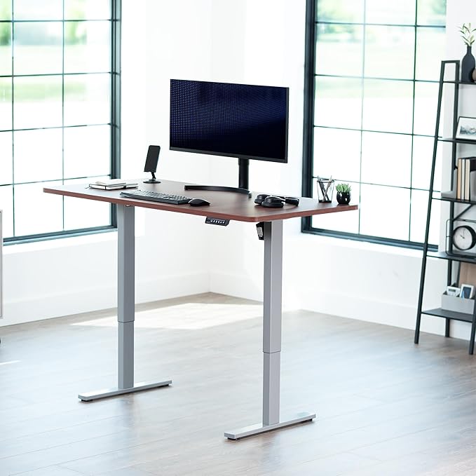 VIVO Electric 60 x 24 in Standing Desk, Memory Height Adjustment, 1B Series, Holds 220 lbs, One-Piece Dark Walnut Top, Gray Frame, DESK-KIT-1G6D