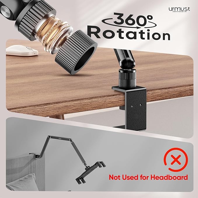 Urmust Portable Monitor Stand 15.6", iPad Stand for Desk, Portable Monitor Holder up to 18.5" Holds, Adjustable Desktop Tablet Arm Mount, Apple iPad Holder for Desk, for 4.7"-12.9" i Pad Pro/Air/Mini