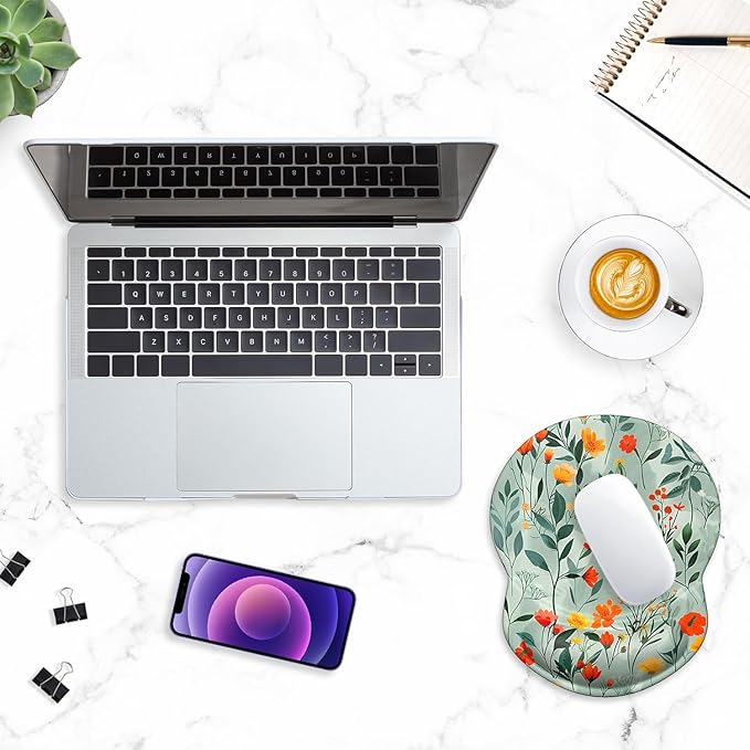 ITNRSIIET Ergonomic Mouse Pad with Gel Wrist Support Small Wrist Rest Smooth Surface Non-Slip PU Base Comfortable Office Supplies Pain Relief, 8.7 x 7.2 inches, Beautiful Flowers