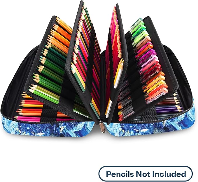 YOUSHARES Color Pencil Case 300 Slots - Oxford Colored Pencil Case with Zipper Holds 300 Colored Pencils or 200 Gel Pens for Prismacolor Colored Pencils & Gel Pen (Quicksand Blue)