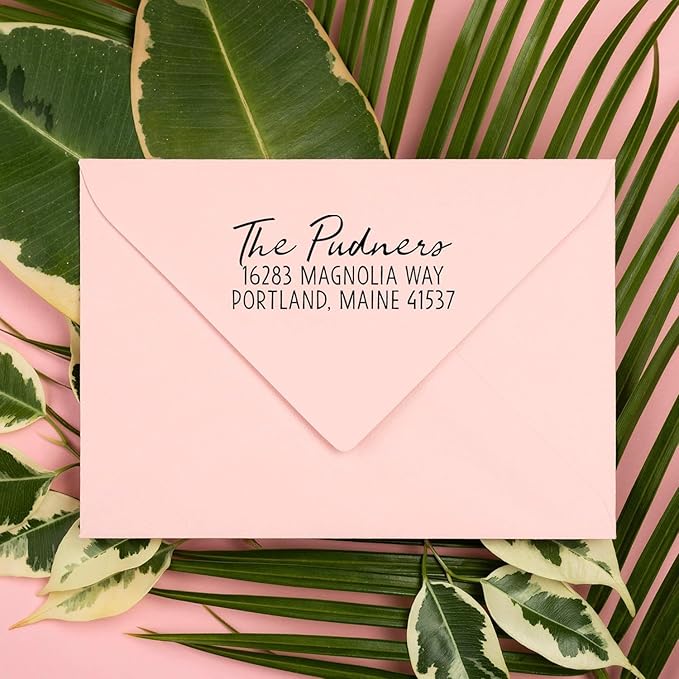 Self Inking Modern Address Stamps | Custom Return Address Stamper (Relaxed Script, Xtra Wide)