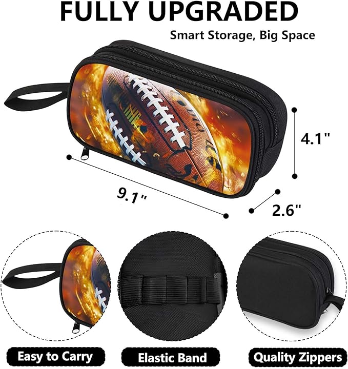 AnySmic Football Pencil Case for Boys and Girls, Sports Large Capacity Pencil Pouch for Kids, Pen Case for Elementary School Child, Polyester with Double Zipper Pen Bag Organizer Gifts for Student
