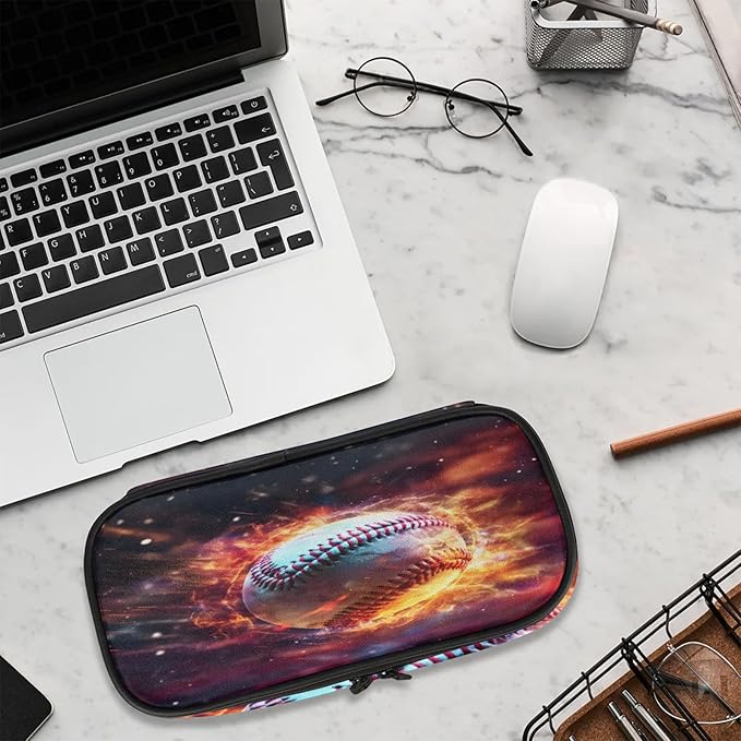 Pardick Pencil Case，Baseball Fire Big Capacity Pencil Pouch Coin Pouch Stationery Organizer For Teen School