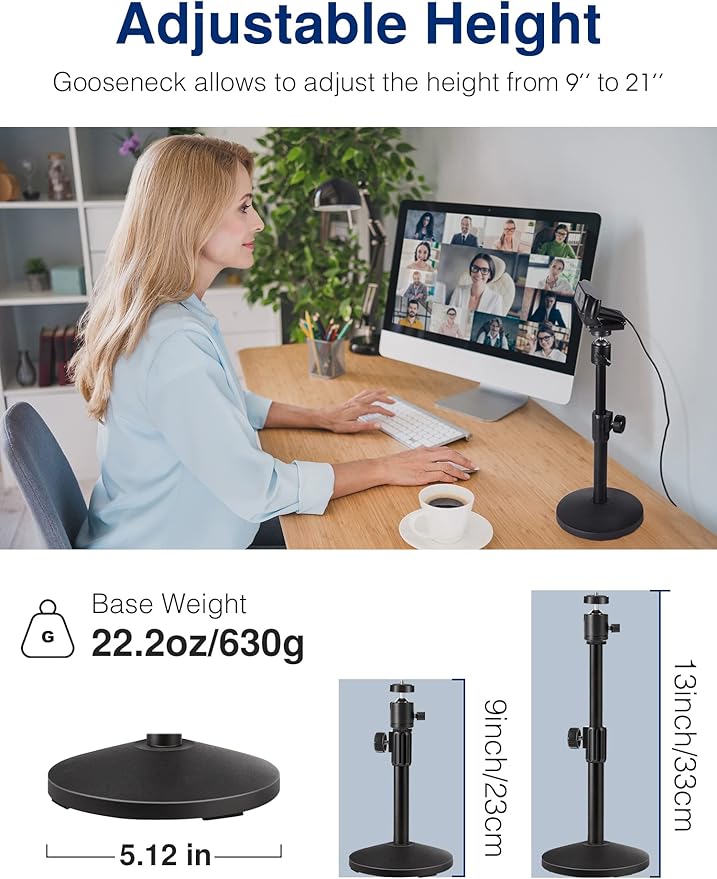 Puroma Webcam Stand Goose-Neck Mount Stand Upgraded Desktop Stand for Logitech Webcam C922 C930e C920S C920 C615 and Other Webcam with 1/4" Thread