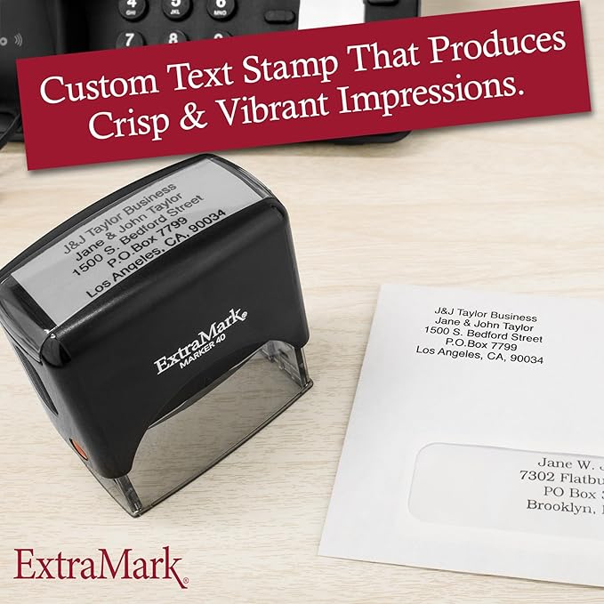 ExtraMark Return Address Stamp - 3 Lines Personalized Stamp - Customizable Text Stamp – Self Inking Design - Exclusive Features - Multiple Ink Color Options and Fonts