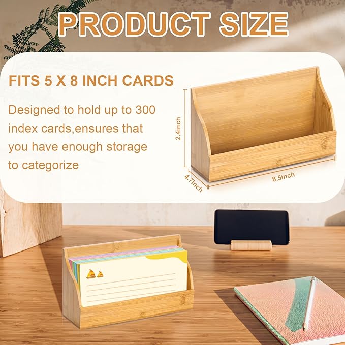 5x8 Inch Index Card Stand Wooden Index Cards Holder Notecard Box Postcard Display Stand Flash Cards Organizer Business Card Display Rack for Desk Office Supplies Capacity 300 Sheets