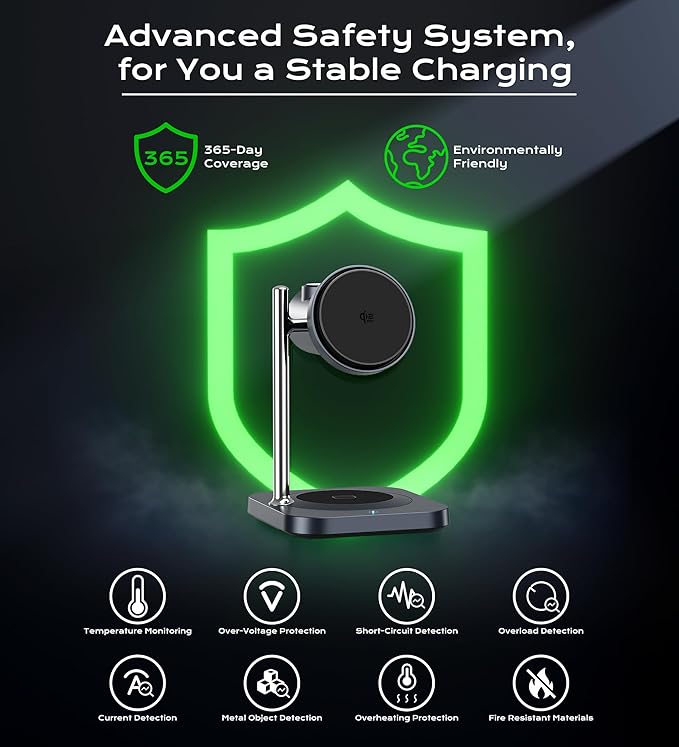 Gumosh Qi2.2 Charging Station for Apple, 25W 3 in 1 Magsafe Charger Stand with Active Cooling Fan, Magnetic Wireless Charger for iPhone 17/16/15/14/13/12, Apple Watch, AirPods (with 45W Adapter)
