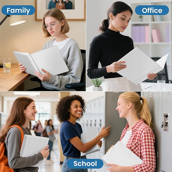SUNEE 3 Ring Binder 1 Inch 1 Pack, Clear View Binder Three Ring PVC-Free (Fit 8.5x11 Inches) for School or Office Supplies, White