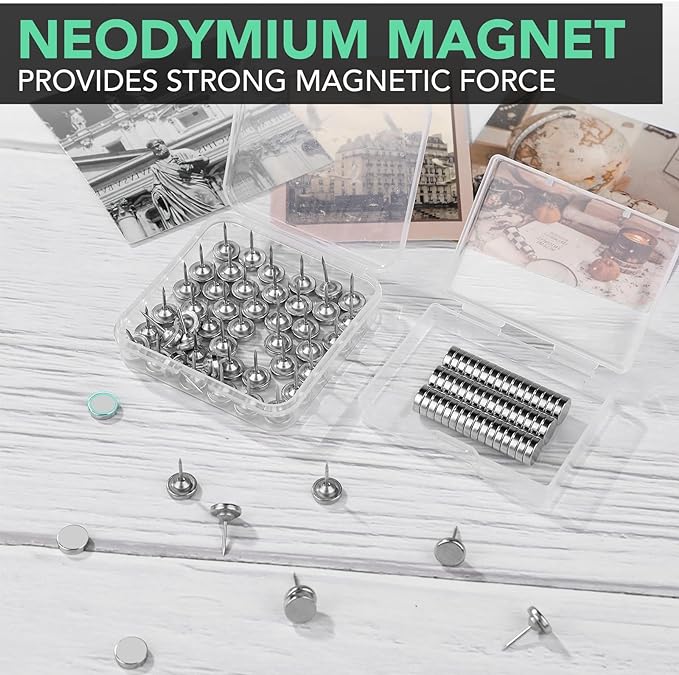 E BAVITE Magnetic Push Pins, 20 Sets Magnet Thumbtack for Wall Bulletin Board Strong Decorative Pushpins Clip for Map Picture Hanging Kit Poster Holder