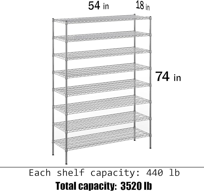 Regal Altair 18" Deep x 54" Wide x 74" Height Wire Shelving Kit | 8-Tier | NSF Commercial Storage Rack Unit
