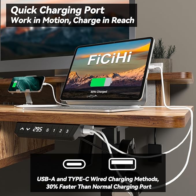 FiCiHi Adjustable Height Standing Desk with 4 Drawers,63 x 30 inches Electric Sit Stand Desk for Home Office,3 Memory Presets,Monitor Stand Riser,USB A/C Charging Port