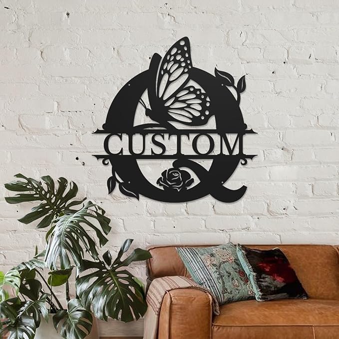 Personalized Custom Letter Name metal Signs,Custom Black Letter Monogram Wall Art Decor,Metal Signs Plaques Outdoor wall Decorative Signage (Q)