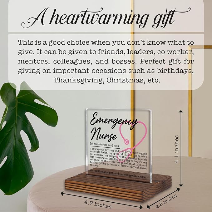 Emergency Nurse Gifts, Thank You Appreciation Gifts for ER Nurse Week Graduation Birthday Christmas Emergency Office Desk Decor Decorative Signs Plaque PA004