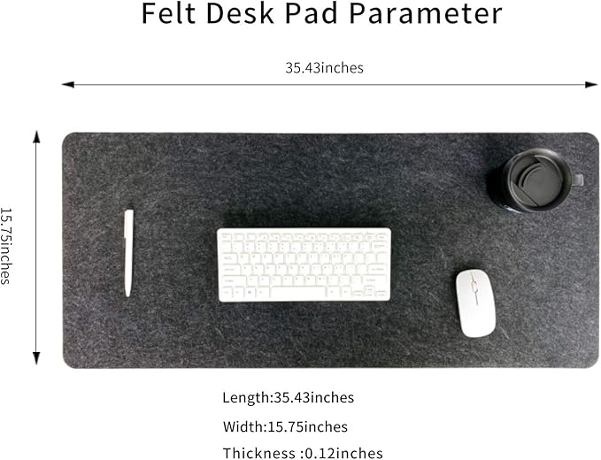 Felt Desk Mat,35.5" x 15.8" Inches,Large Keyboard Mat,Wool Desk Pad, Extra Large Felt Mouse Pad for Computers,Laptops, Offices and Homes. (Dark Gray)
