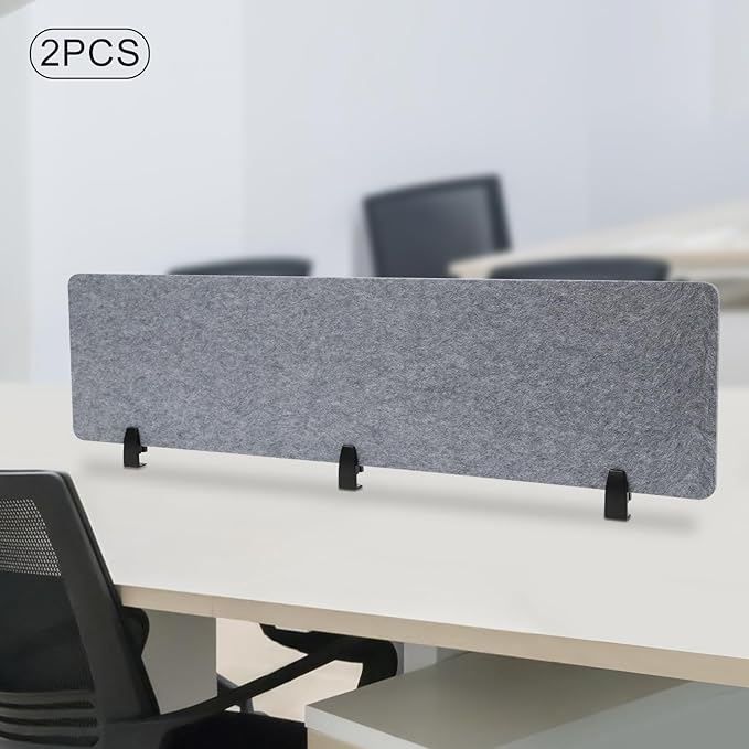 Clamp-On Acoustic Desk Divider, 2Pcs 60x16in Acoustic Partition, Desktop Privacy Panel, Sound Absorbing Workstation Panel (Castle Gray, 60" x 16")