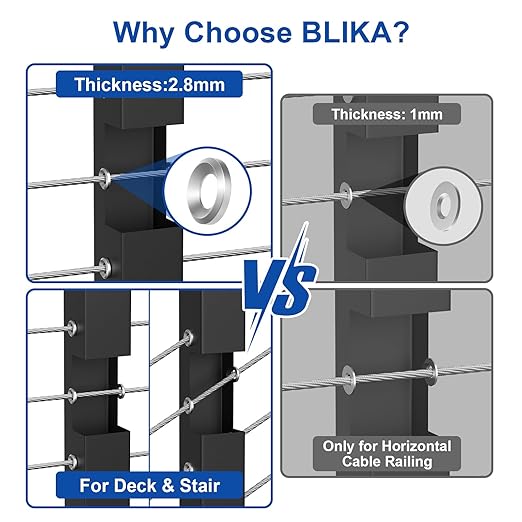 BLIKA 20Pack Cable Railing Adhesive Sleeves for 1/8" 5/32" 3/16" Wire Rope Cable, T316 Stainless Steel, 2.8mm Thickness Cable Railing Protector Adhesive Sleeves for Deck Stair Cable Railing Post Kits