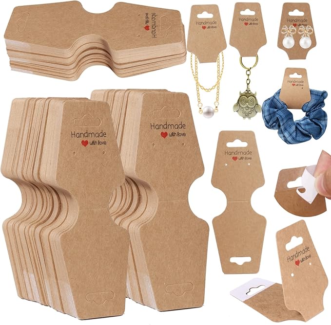 200PCS Bracelet Display Cards Sturdy Necklace Holder Cards Self Adhesive Jewelry Packaging Selling Card for Small Business of Keychain Earring Hair Band and Scrunchies Hanging