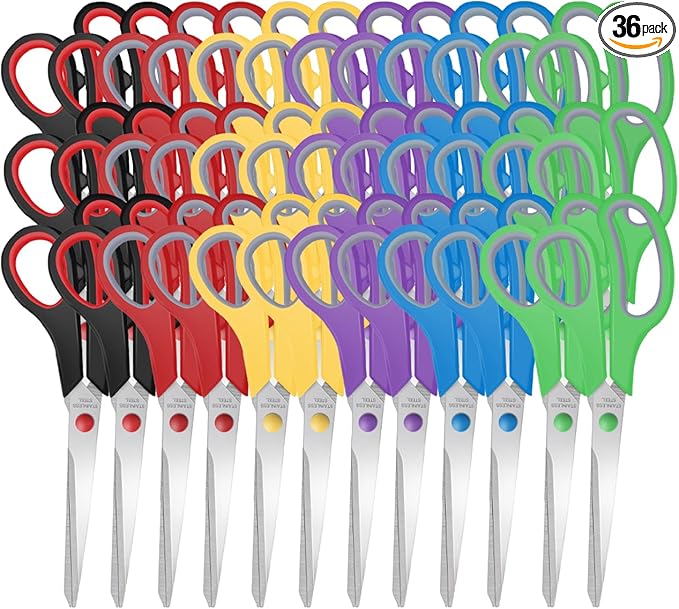 36 Packs 8" Sewing Craft Students Scissors Bulk,Multipurpose Heavy Duty Sharp Paper Scissors,Stainless Steel Shears for Home Office School