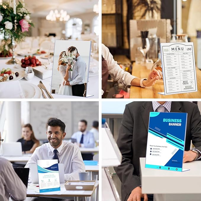 DECOHOBO 12 Pack Acrylic Sign Holder 8.5 x 11, Clear Plastic Display Stands for Tabletop, L-Shape Acrylic Stands for Flyers, Documents, Office, Restaurants, Vertical Sign Holder 8.5x11 for Desktop