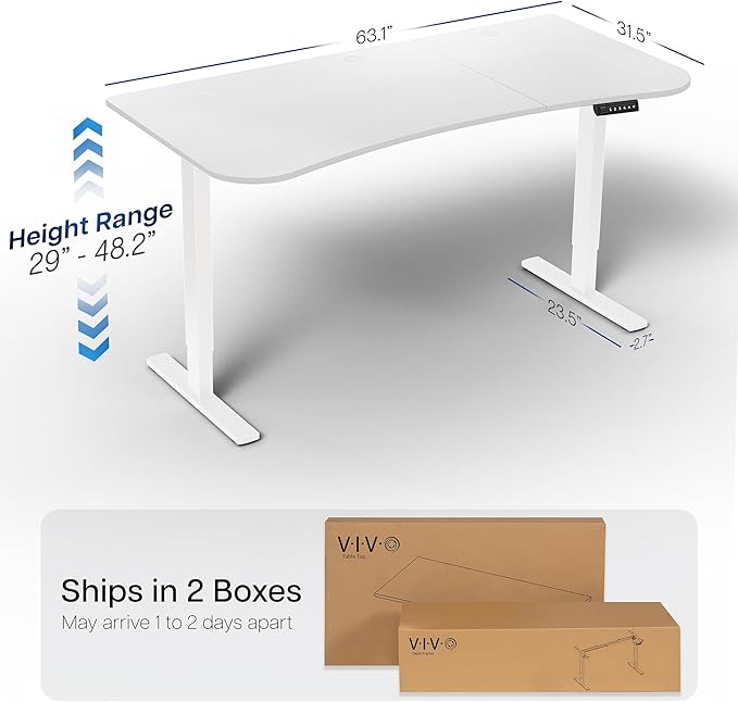 VIVO Electric 63 x 32 in Standing Desk, Memory Height Adjustment, 1B Series, Holds 220 lbs, White Top White Frame, DESK-KIT-1W1W