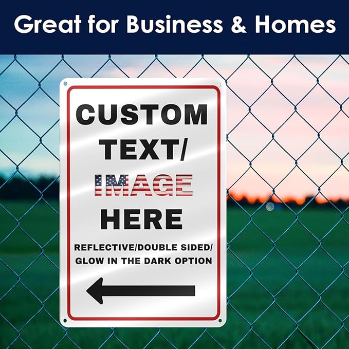 Custom Sign Left or Right Arrow, Glow in the Dark/Reflective Option, Personalized Metal Address Plaque, Customize for Business Logo, Office, Home, Yard, Outdoor 10''x7''