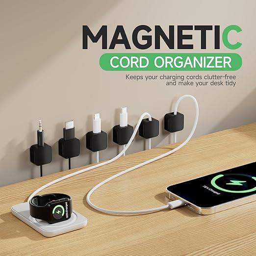 9 Black Magnetic Cable Clips,Under Desk Cable Management,Cord Holder for Nightstand Home Office Car Phone Wall,2025 Adhesive Cord Organizer[0.45" in Ht Save Space/Versatile for Wire Up to 0.27" OD]