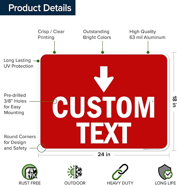 Custom Arrow,Custom Directional Sign, Down Arrow,18x24 Inches, Rust Free .063 Aluminum, Fade Resistant, Made in USA by My Sign Center