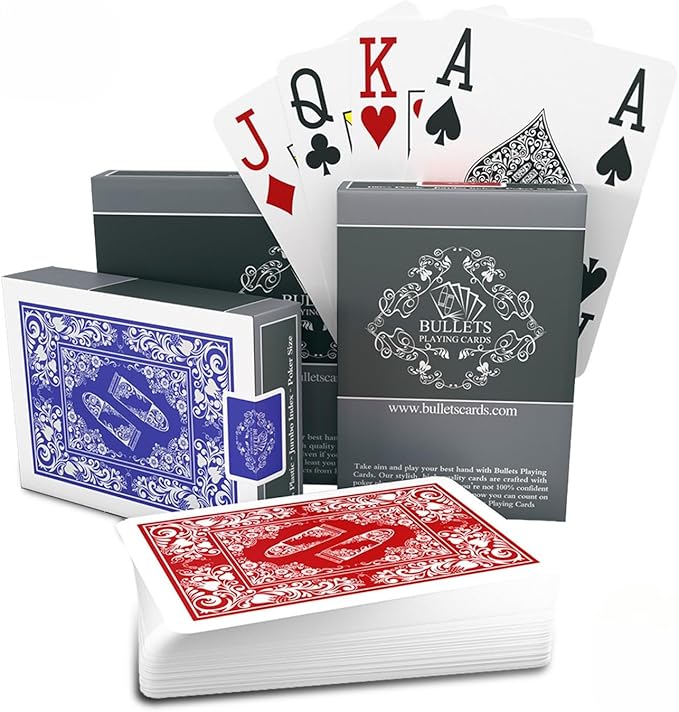 Bullets Playing Cards | Waterproof Plastic Playing Cards – 2 Decks Poker Size with Jumbo Index, Smooth Front & Easy-Grip Back – Ideal for Texas Hold’em, Casino & Camping