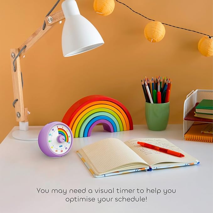 Visual Timer for Kids, 60-Minute Countdown for Classroom Office Kitchen, Desk Timer Kids Time Management Tools with Silent Operation, Pomodoro Timer Rainbow Pattern Purple