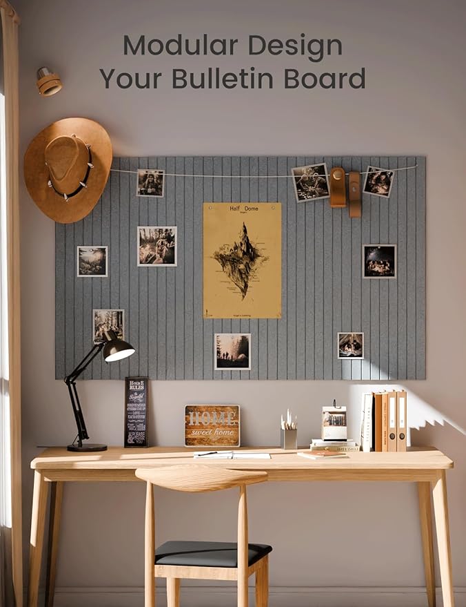 Large Felt Bulletin Board 48" x 36" Cork Board Alternative-12 Pack with 70 Safe Removable Adhesive Tabs, Cork Boards for Walls Pin Board for Home Office Classroom Felt Board-Blue Gray