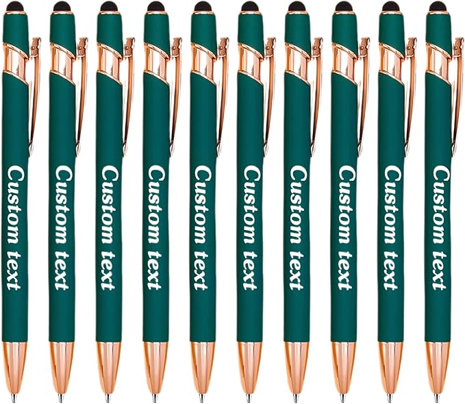 CRME Bulk Custom Pens Personalized Customized Engraved Writing Pen with Name Logo Soft Grip Ball Point Pen for Men Women Smooth Writing Black Ink for Business School Office Supplies Dark Green Pens