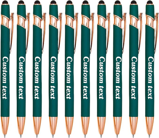CRME Bulk Custom Pens Personalized Customized Engraved Writing Pen with Name Logo Soft Grip Ball Point Pen for Men Women Smooth Writing Black Ink for Business School Office Supplies Dark Green Pens