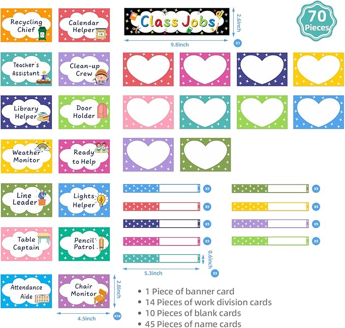 REGELETO Class Jobs Pocket Chart with 70 Colorful Dry Erase Cards and 3 Hooks,Class Management Educational Pocket Chart Teacher's Helper Size: 24.5”x21.8”inch Bulletin Board for Classroom (Black)