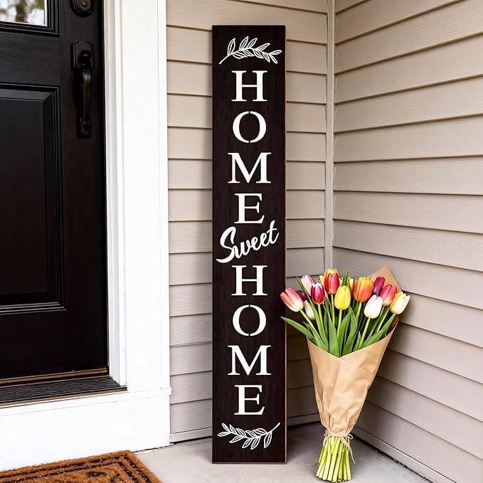 Farmhouse Wooden Welcome Sign Stand for Front Door, 47" Rustic Large Home Sweet Home Welcome Sign for front porch, Vertical Tall Xmas Gift Porch Leaner Decor for Outdoor Garden Patio
