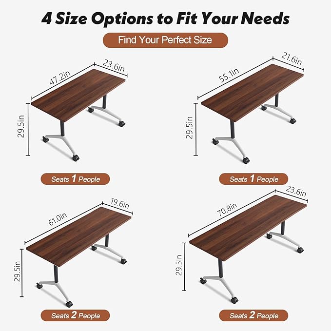Goakwwuz Conference Room Table, Folding Conference Tables,Thicken Grey Tabletop,Flip Top Wooden Seminar Meeting Room Table for Conference Room Offices (6, Walnut, 47.2“)