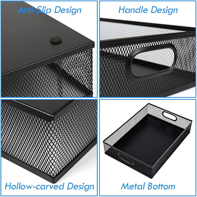 EsOfficce 2Pcs Desk Drawer Organizer, Stable Metal Mesh Desk Storage Tray, Versatile Storage Box Set for Office Home Supplies,13 x 9 inches