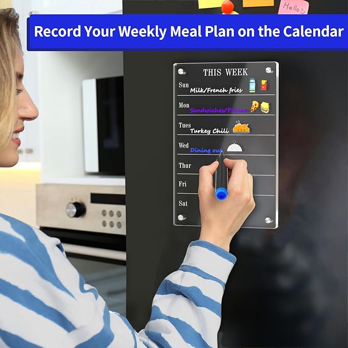 AITEE Acrylic Weekly Calendar for Fridge, Clear Magnetic Weekly Meal Planner for Refrigerator Reusable Week Planner, Includes 6 Dry Erase Markers with 3 Colors(8"x12"Inches)
