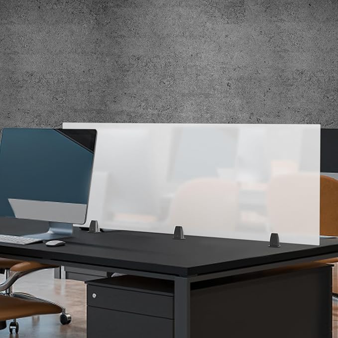 Acrylic Free Standing Screen, 60”W x 22”H Desk Divider Sound Absorbing Cubicle Desk Divider, Desk Privacy Panel and Privacy Shields for Student Desks, 3C-type clamps, on Desk Partition, Frosted