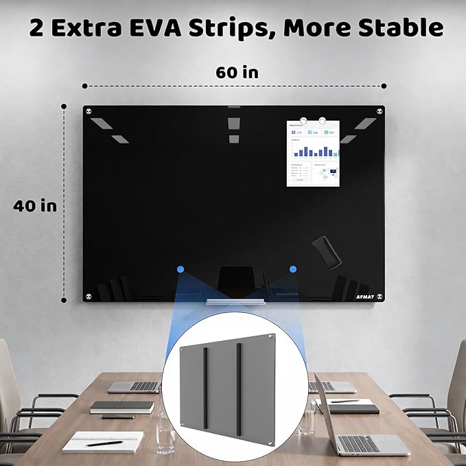 AFAMT Magnetic Dry Erase Board, 40" x 60" Glass Whiteboard, 4mm Tempered Glass, Strong Magnetic Surface, No Ghosting, Large Frameless Mounted Glass White Board for Office, Home, School
