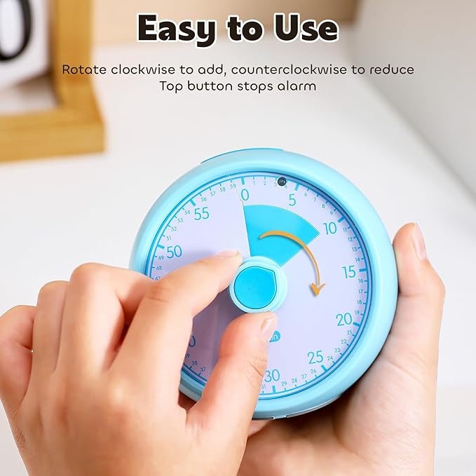 Visual Timer for Kids 60-Minute - Countdown Timer with Optional Alarm, Focus Tool for ADHD & Autism, Time Management for Homework, Chores, Office, Kitchen, Teaching & Study Routines (Blue)