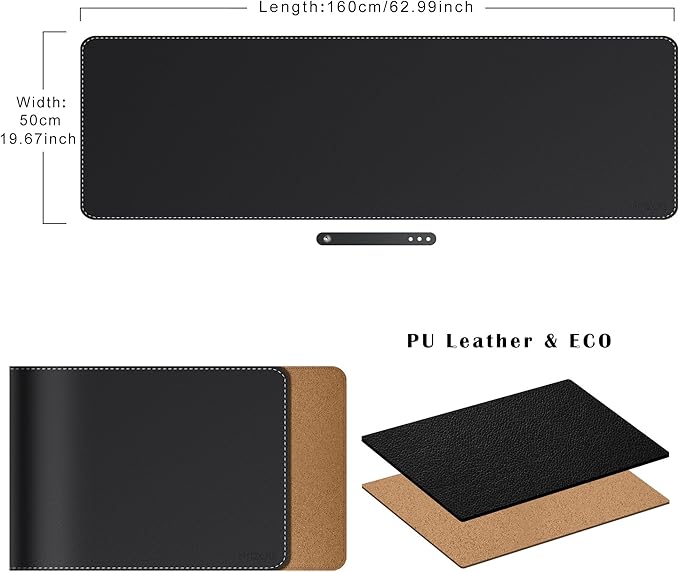 Mydours Extra Long 63" x 19.7" Desk Mat for Professionals - Cork Backing & PU Leather Surface, Waterproof Computer Desk Protector with Gaming-Friendly Texture, Ideal for Keyboards, Office Accessories