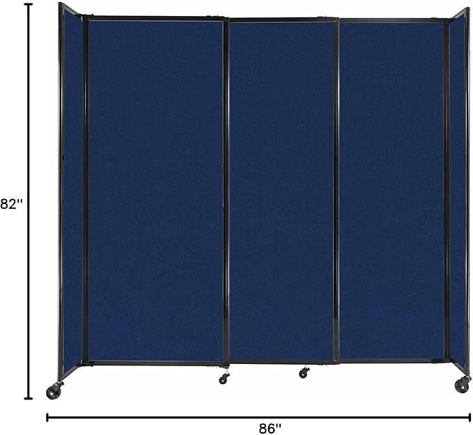 Versare Straightwall Sliding Portable Wall Partition | Freestanding Office Dividers | Locking Wheels | Temporary Room Separator | 7'2'' Wide x 6'10'' Tall Navy Blue Fabric Panels