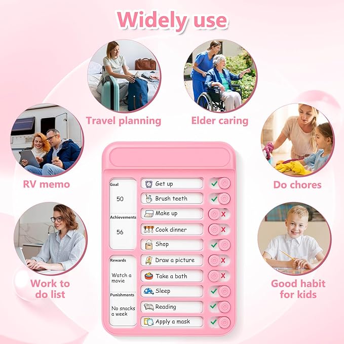 Audab Dry Erase Chore Chart for Kids, Magnetic Checklist Board, My Chores Slider Chart to Do List Board, Routine Reward Chart Schedule Board Task Tracker for Home Refrigerator, Wall, Desk (Pink)