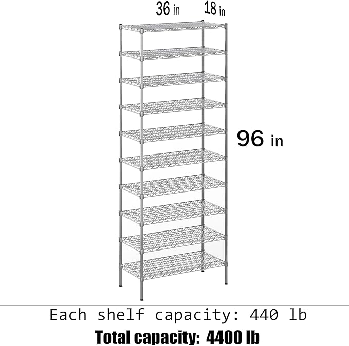 Regal Altair 18" Deep x 36" Wide x 96" Height Wire Shelving Kit | 10-Tier | NSF Commercial Storage Rack Unit