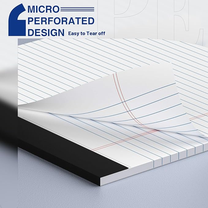 6-Pack Legal Pads 8.5"x11" Wide Ruled Note Pads - 300 Sheets (50/Pad) with Micro-Perforated Notepad & Chipboard Backing To-Do Lists Thick Lined Writing Paper Notebook for School & Office Supplies
