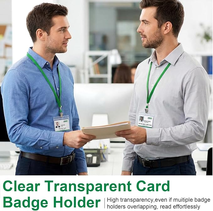 Marspark 200 Sets Clear Name Tags with Lanyard, Lanyards for ID Badges Reusable Strap with ID Holder Plastic Name Badges for Adults Business School Church Conference (Dark Green)
