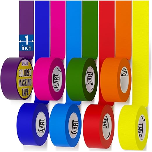8x Colored Masking Tape, 33 Ft x 1 inch Colored Painters Tape for Arts & Crafts Labeling or Coding, Education Supplies & Craft Supplies Color Tape Rolls, Colorful Masking Craft Tape, Drafting Tape