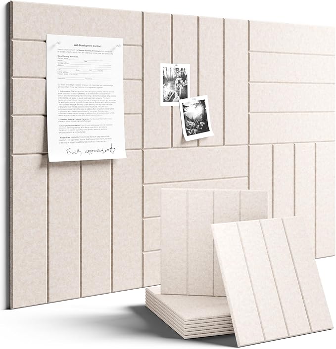 Fluxynara Felt Bulletin Board Tiles Large 36" x 24" Cork Board Alternative-6 Pack with 40 Adhesive Tabs, Thick Slat Wall Panels for Office Decor, Push Pin Board Wall Organizer Alternative - Oatmeal